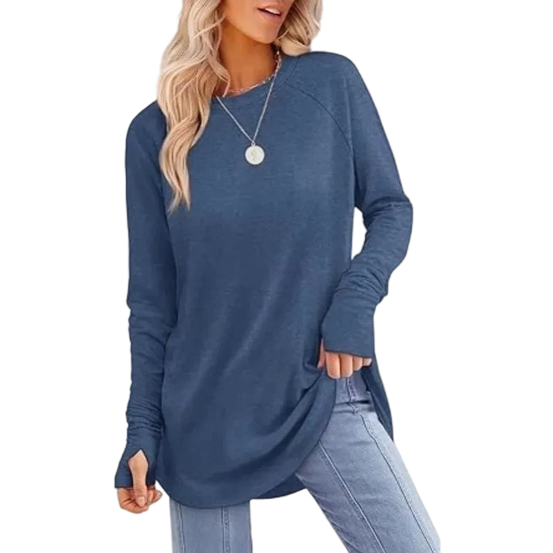 Womens Long Sleeve Round Neck Tunic Tops