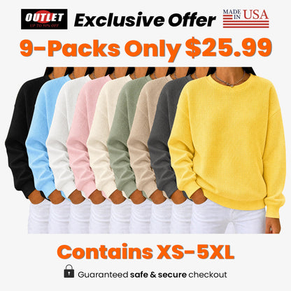 CLEARANCE SALE🔥Women's Waffle Knit Crewneck Sweatshirt