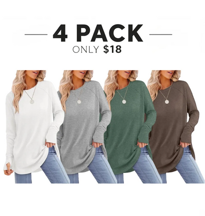 Womens Long Sleeve Round Neck Tunic Tops
