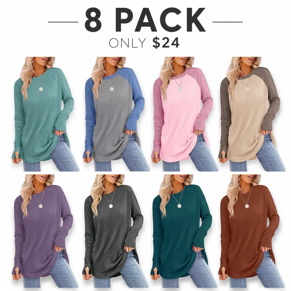 Womens Long Sleeve Round Neck Tunic Tops