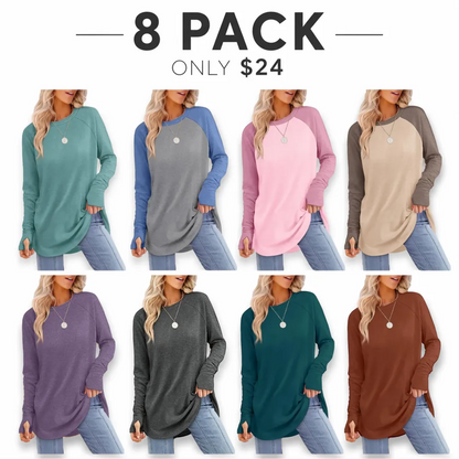 Womens Long Sleeve Round Neck Tunic Tops