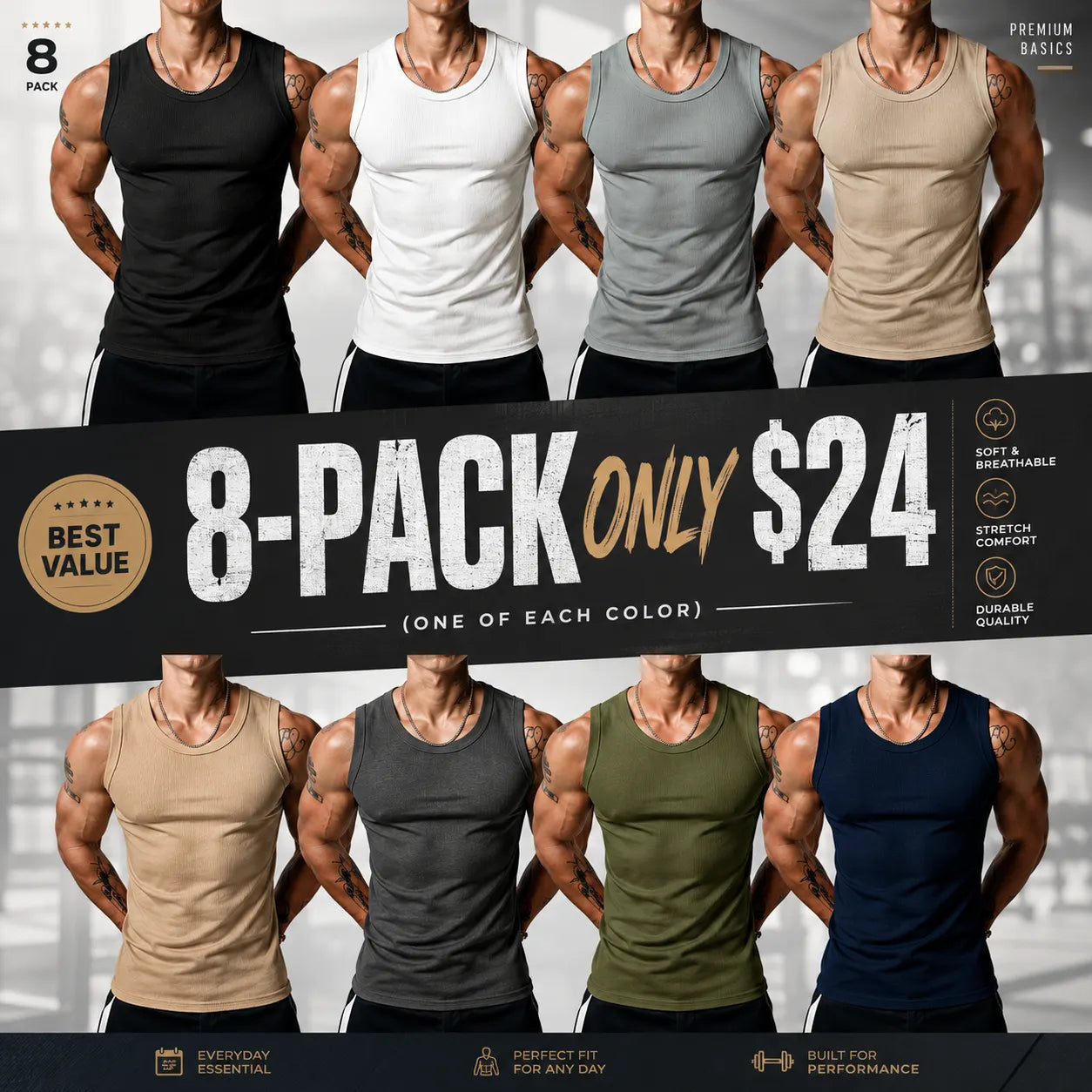 💝💝Men's Wide Strap Ribbed Tank Top