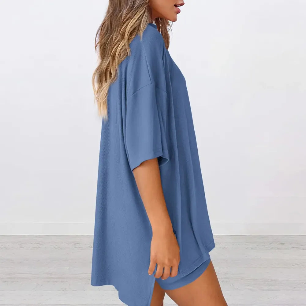Women Summer Casual Oversized Shirts & Side Pocket Shorts