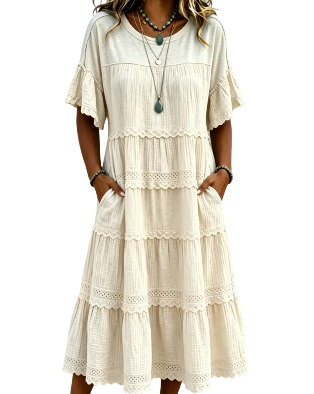 🔥Cool & breathable fabric🍃Women's Vintage Patchwork Lace Dress.
