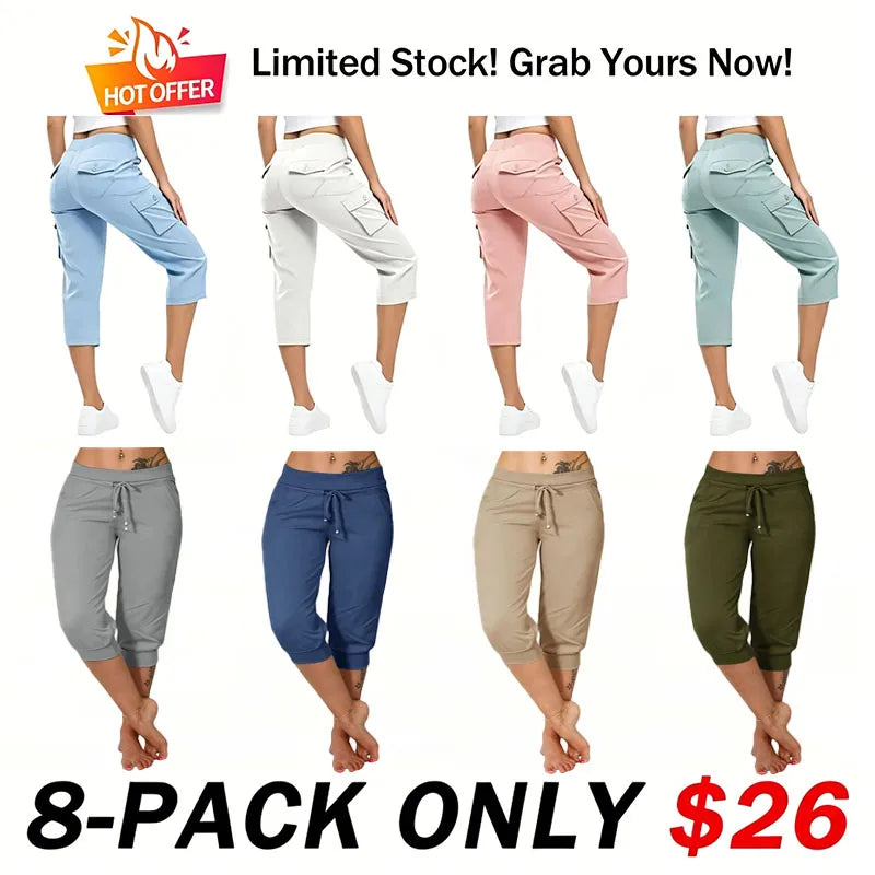 🔥Hot Summer Sale🔥Women’s Drawstring Capri Pants with Pockets for Casual Comfort Wear