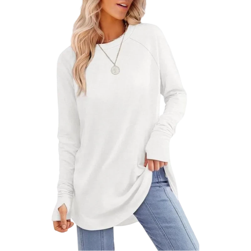 Womens Long Sleeve Round Neck Tunic Tops