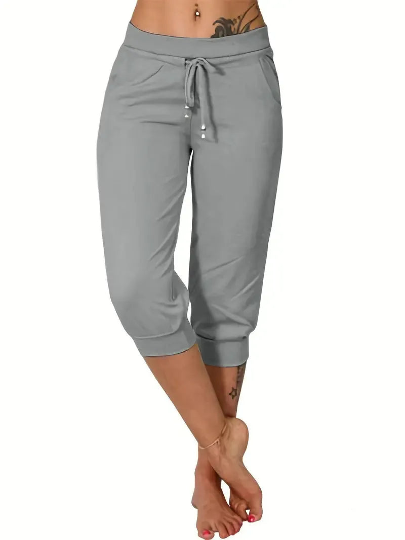🔥Hot Summer Sale🔥Women’s Drawstring Capri Pants with Pockets for Casual Comfort Wear