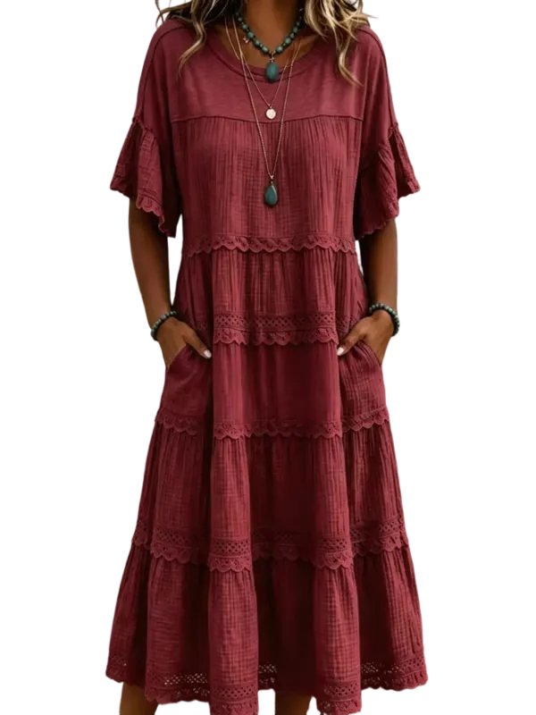 🔥Cool & breathable fabric🍃Women's Vintage Patchwork Lace Dress.