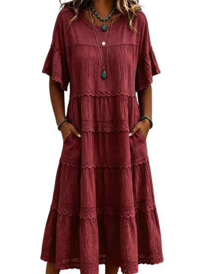 🔥Cool & breathable fabric🍃Women's Vintage Patchwork Lace Dress.