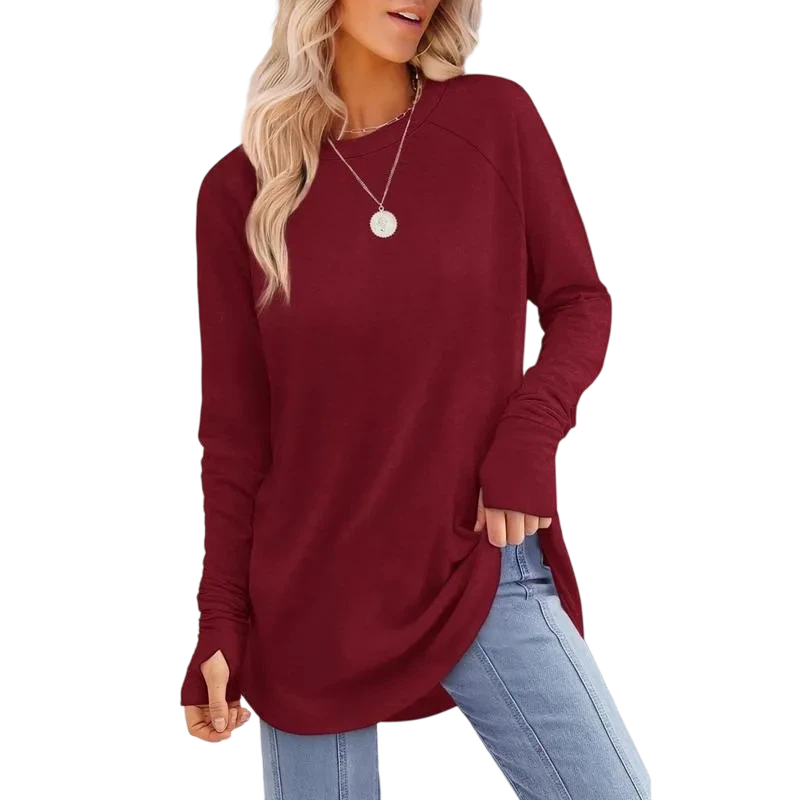 Womens Long Sleeve Round Neck Tunic Tops