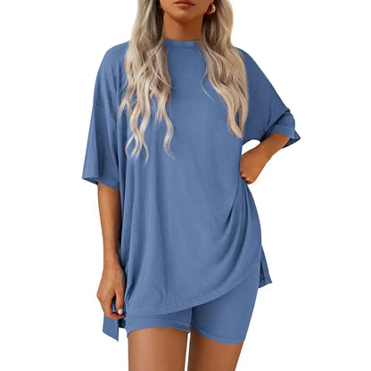 Women Summer Casual Oversized Shirts & Side Pocket Shorts
