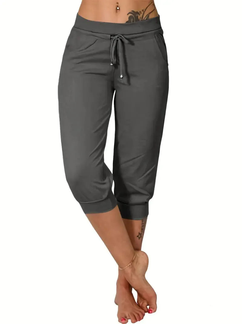 🔥Hot Summer Sale🔥Women’s Drawstring Capri Pants with Pockets for Casual Comfort Wear
