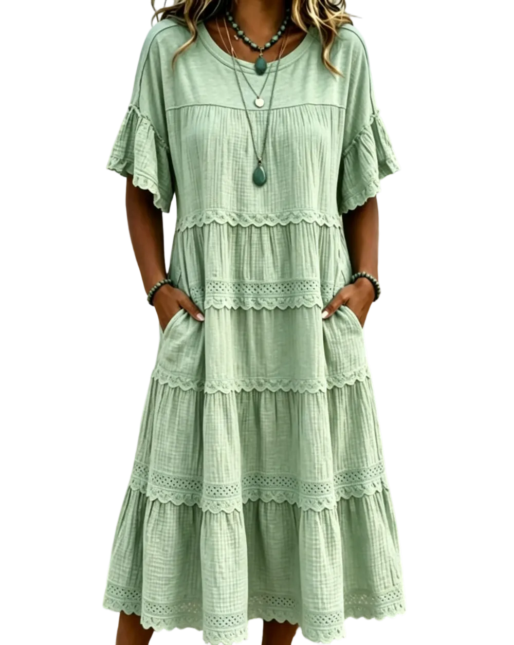 🔥Cool & breathable fabric🍃Women's Vintage Patchwork Lace Dress.