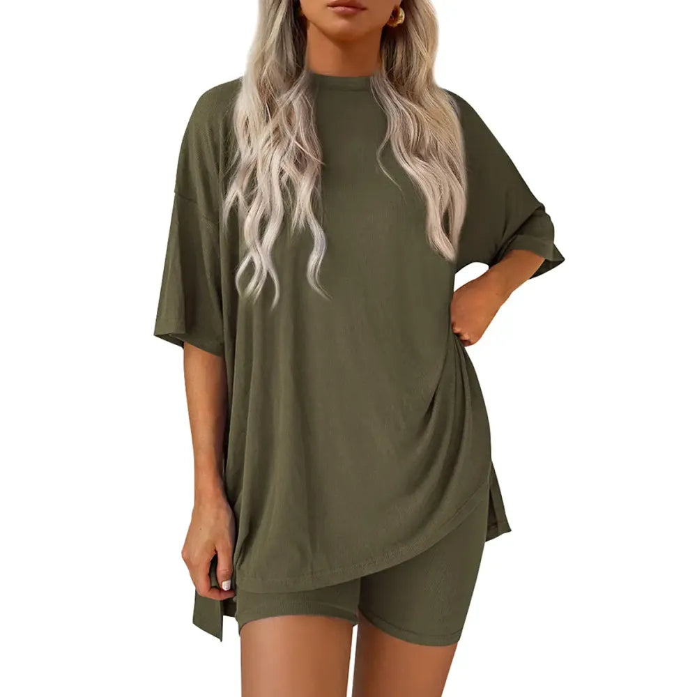 Women Summer Casual Oversized Shirts & Side Pocket Shorts