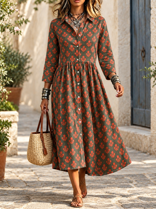 New Arrivals🔥 Bohemian style floral print midi dress