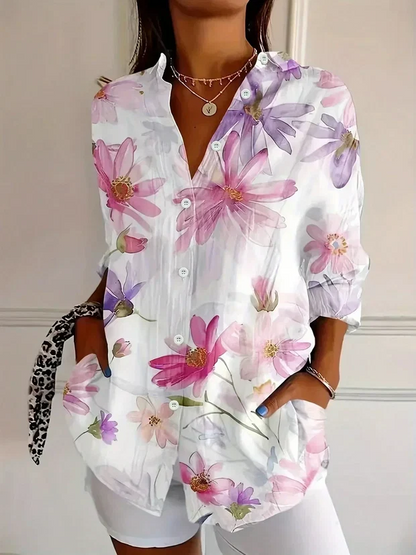 🔥LAST DAY SALE🔥 Women Retro Floral Print Casual Button‑Up Shirt