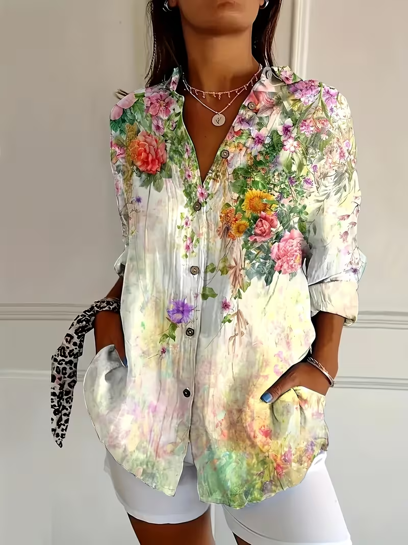 🔥LAST DAY SALE🔥 Women Retro Floral Print Casual Button‑Up Shirt