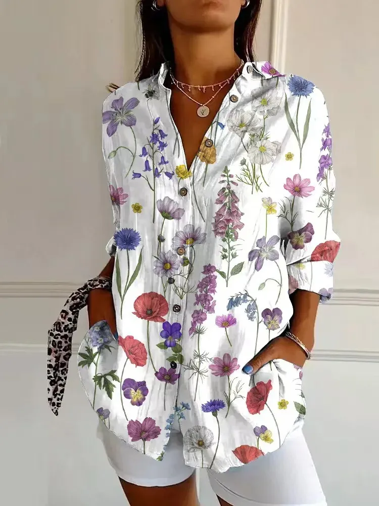 🔥LAST DAY SALE🔥 Women Retro Floral Print Casual Button‑Up Shirt